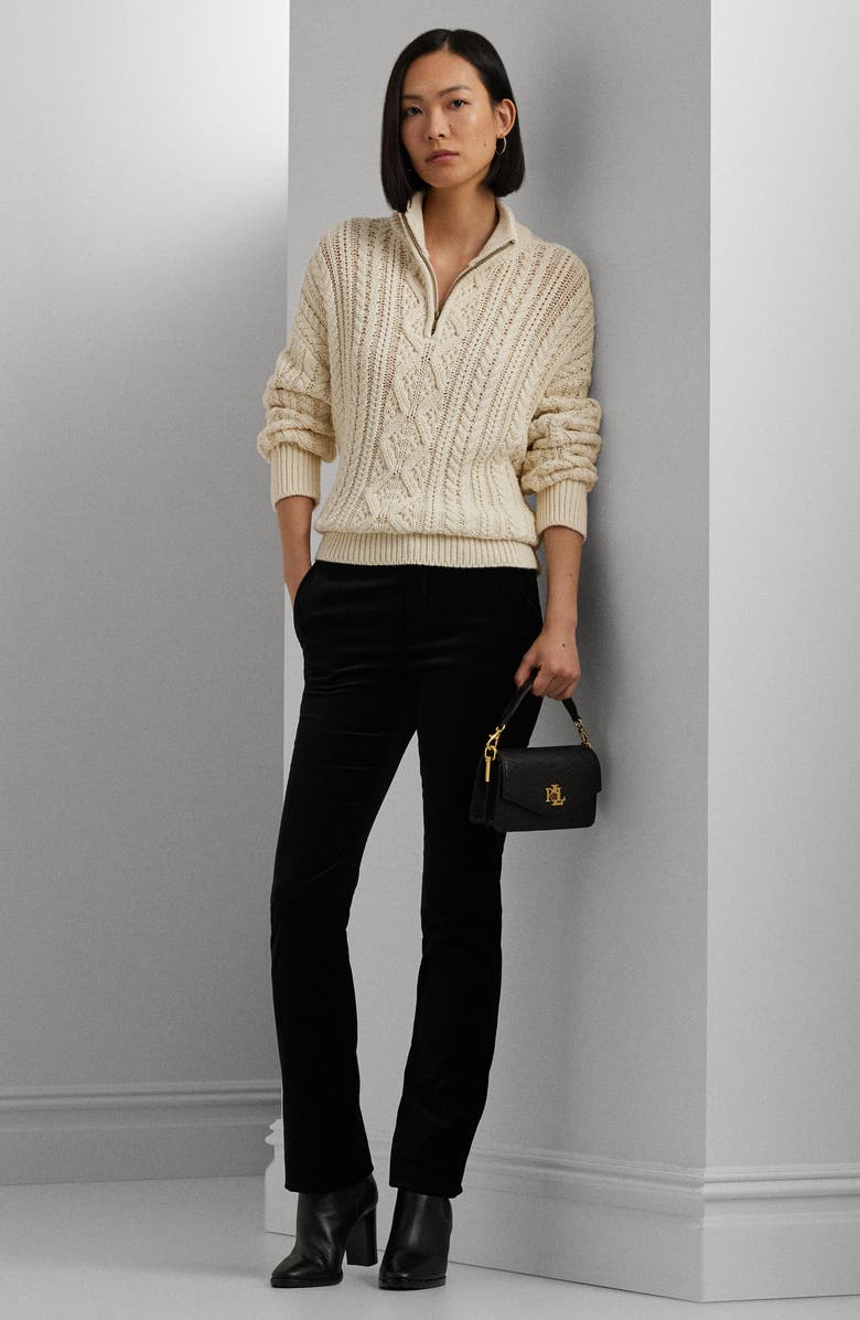 Lauren Ralph Lauren Fisherman Cotton Quarter Zip Sweater, Alternate, color, Mascarpone Cream