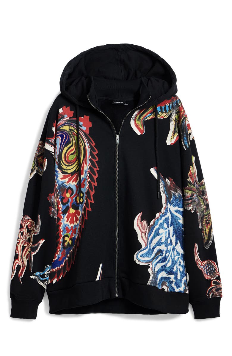 Desigual Graphic Print Cotton Hoodie, Alternate, color, Black