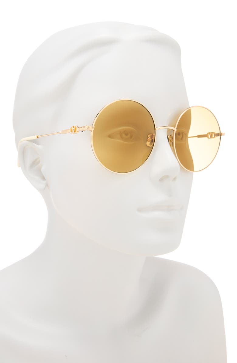 Valentino 50mm Round Sunglasses, Alternate, color, Gold Gold Amber