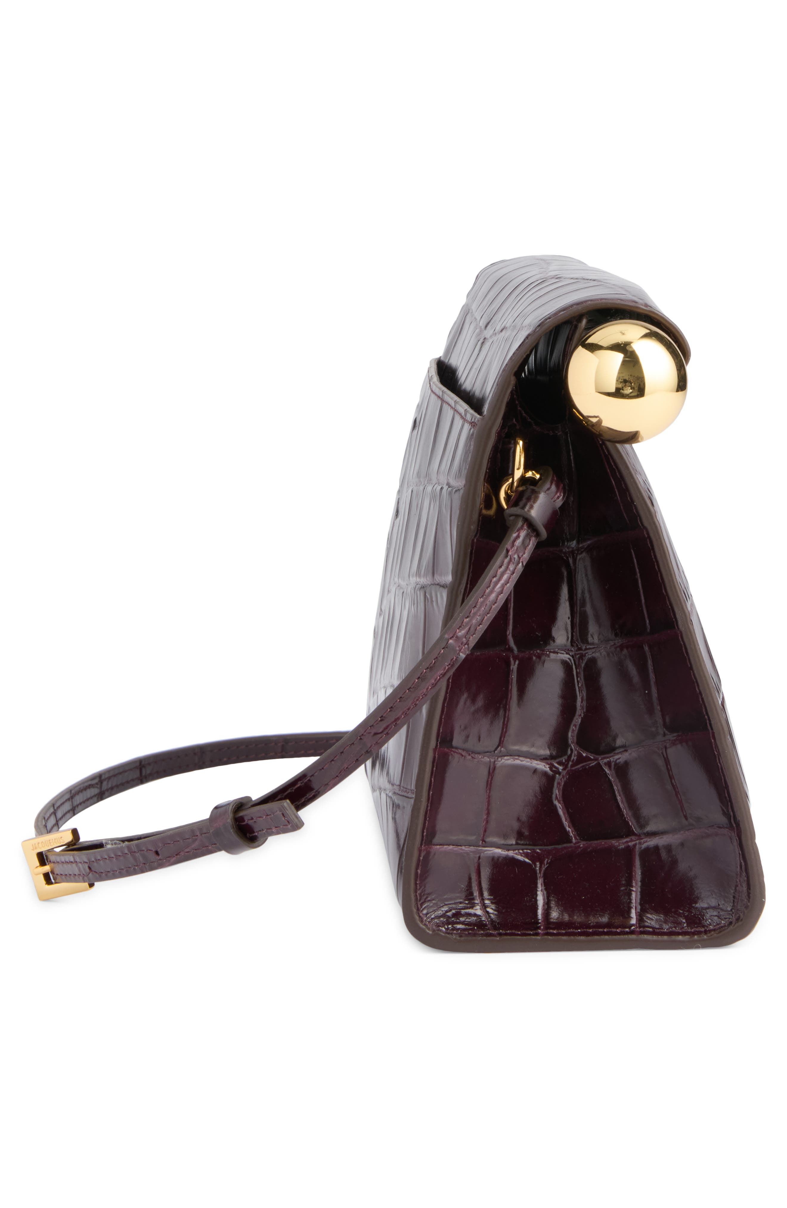 Le Sac Rond Carré Croc Embossed Leather Clutch, Alternate, color, DARK BURGUNDY 495