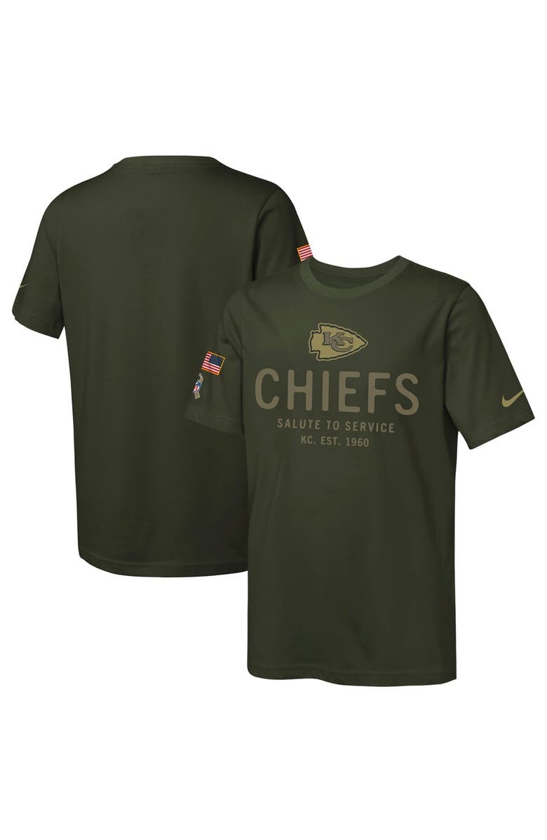 Nike Youth Nike Olive Kansas City Chiefs 2025 Salute to Service Sideline Dri-FIT T-Shirt, Main, color, Olive