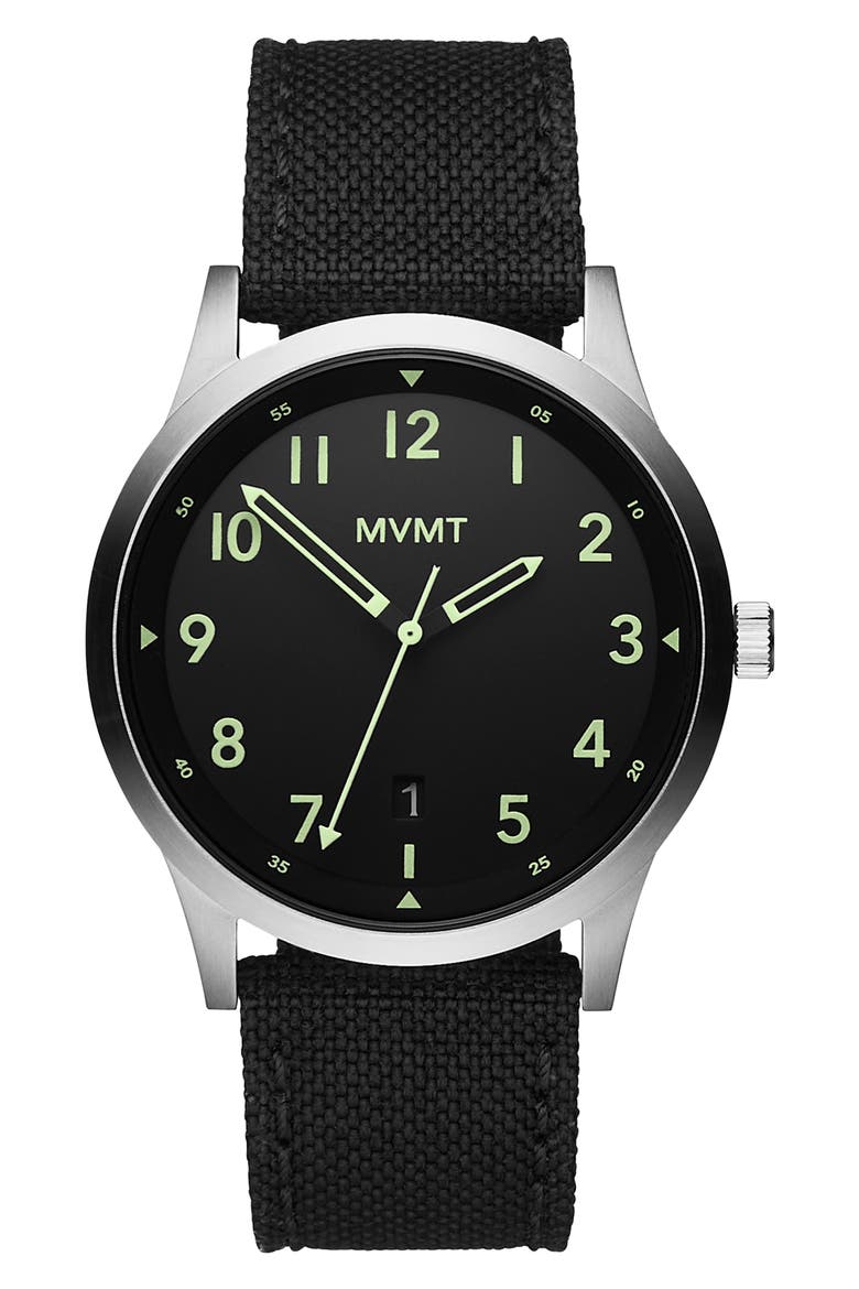 MVMT Field Canvas Strap Watch, 41mm, Main, color, BLACK/ SILVER