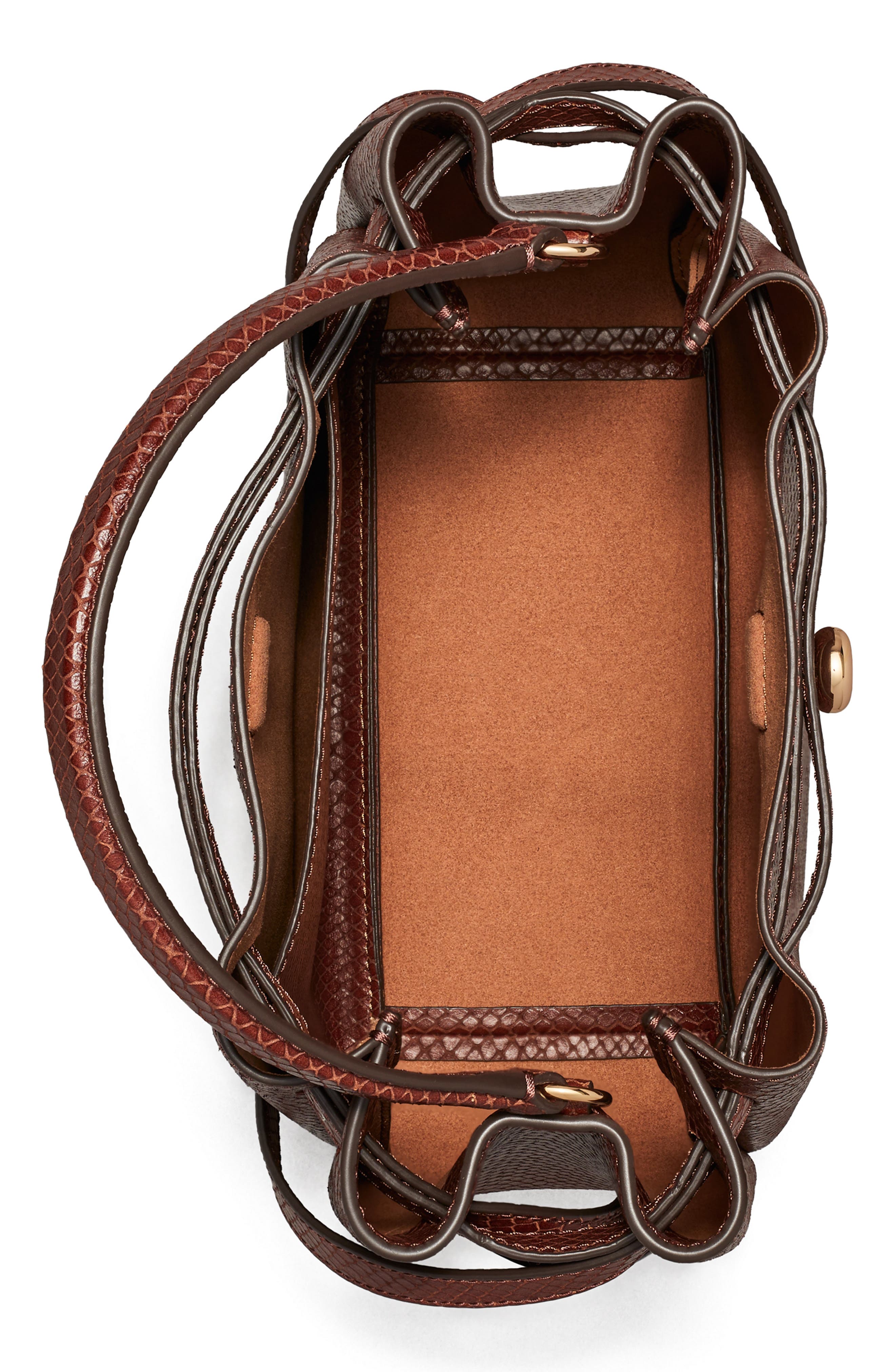 Romy Snake Embossed Leather Bucket Bag, Alternate, color, SWEET MAPLE