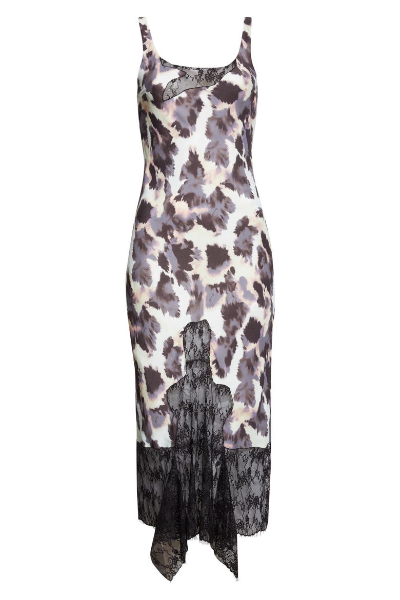 Anemone Satin & Lace Tank Dress, Alternate, color, SNOW LEOPARD