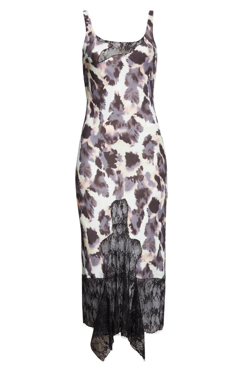 Collina Strada Stone Flower Drip Anemone Satin & Lace Tank Dress, Alternate, color, Snow Leopard