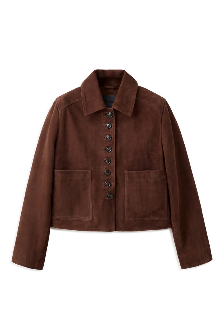 Suede Button Front Crop Jacket, Main, color, BURNT ORANGE