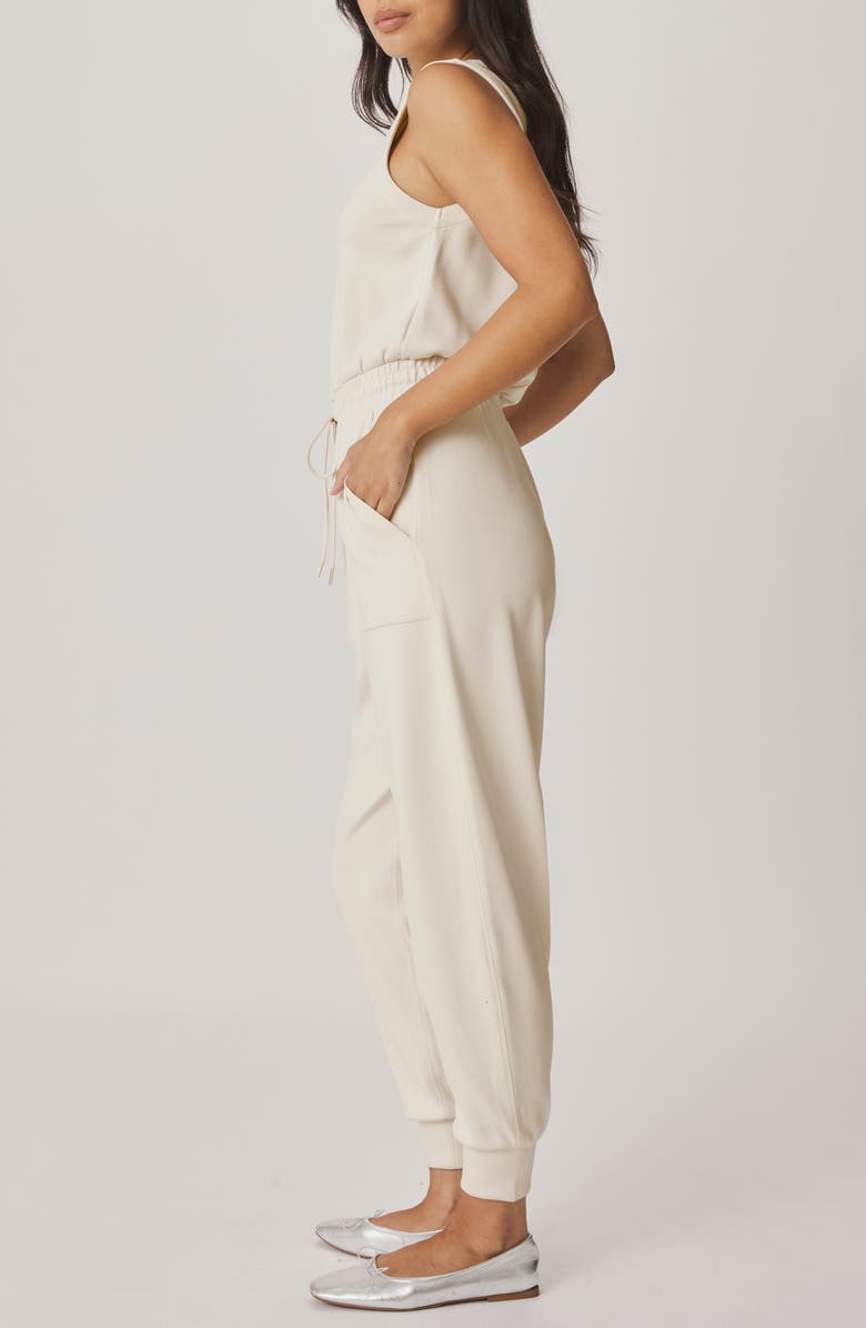 Splendid Scubasoft Tie Waist Sleeveless Jumpsuit, Alternate, color, Pale Oak White
