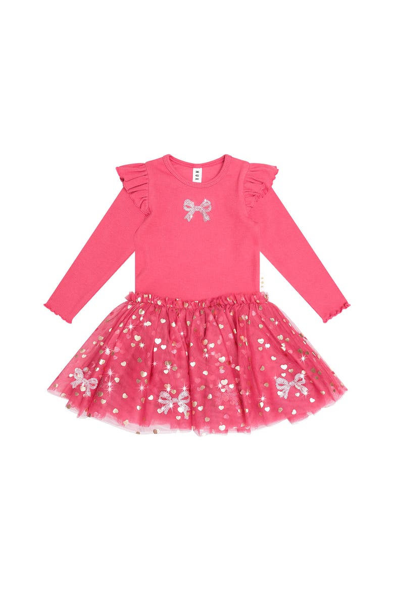 Sequin Bow Tulle Dress, Main, color, Cherry
