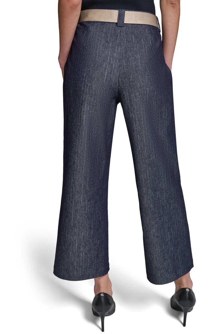 Belted Pinstripe Crop Denim Pants, Alternate, color, DARK WASH