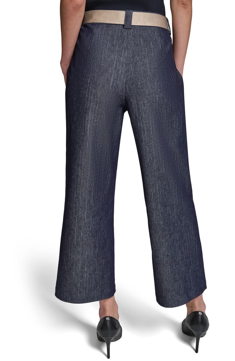 KARL LAGERFELD PARIS Belted Pinstripe Crop Denim Pants, Alternate, color, Dark Wash