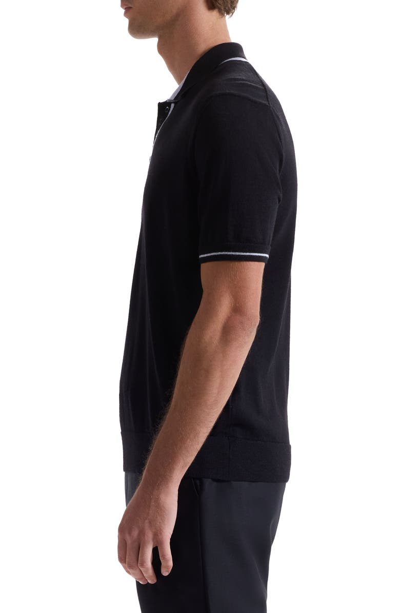 Bugatchi Tipped Merino Wool & Silk Polo Sweater, Alternate, color, Black