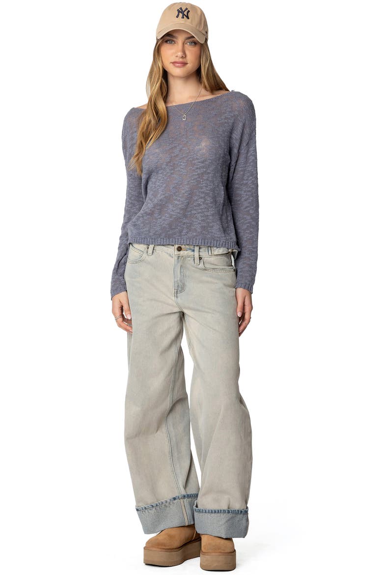 Buckle Tab Low Rise Wide Leg Jeans, Alternate, color, BLUE-WASHED