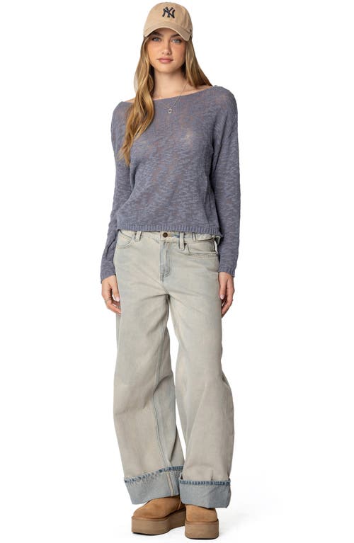 Edikted Buckle Tab Low Rise Wide Leg Jeans In Blue-washed