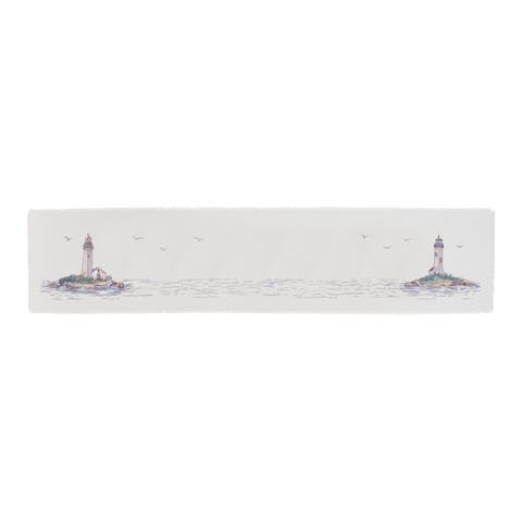 Guiding Light House Coastal Nautical Fringed Embroidered Table Runner 14" x 72"