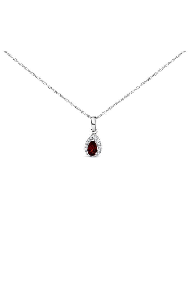 Haus of Brilliance 10K White Gold 5x3mm Gemstone and Diamond Accent Halo Pear Shape 18" Pendant Necklace, Main, color, Red Garnet | White