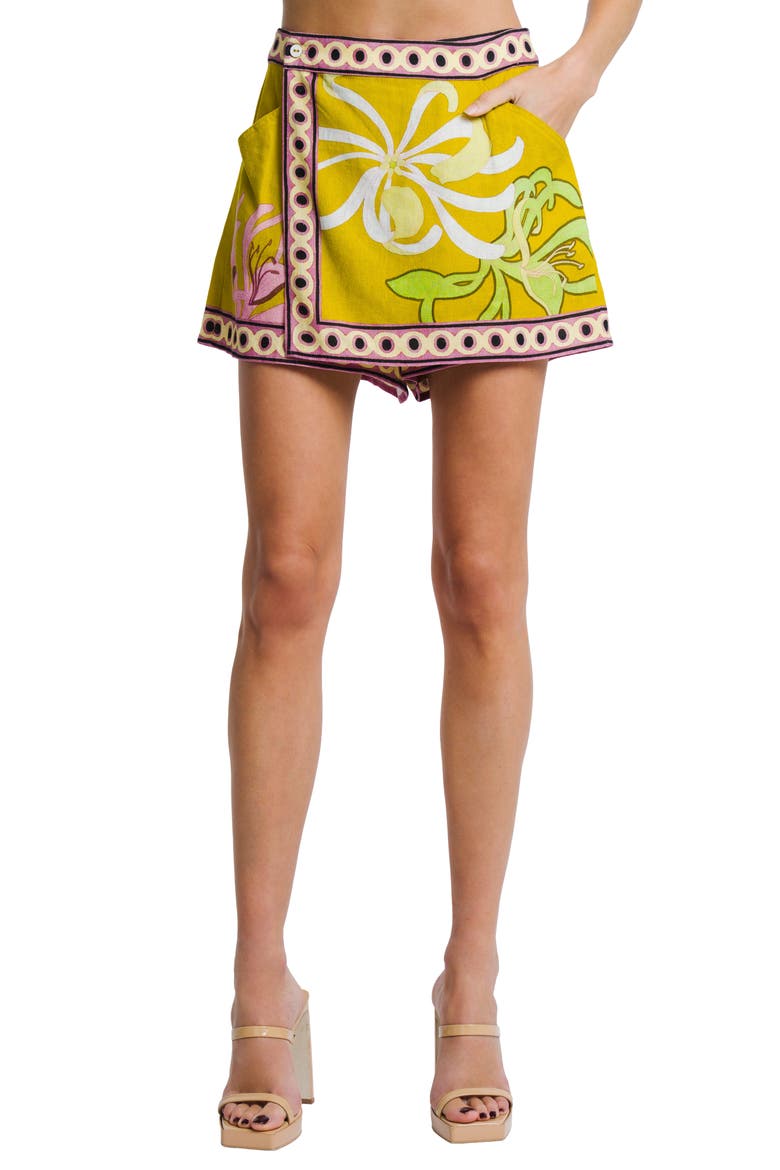 Elara Linen Blend Miniskort, Alternate, color, YELLOW MULTI