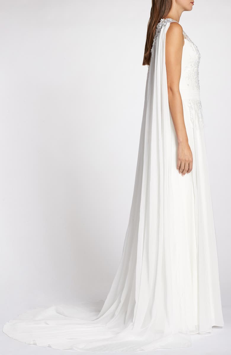 Tadashi Shoji Embellished Chiffon Cape Back Wedding Dress, Alternate, color, 