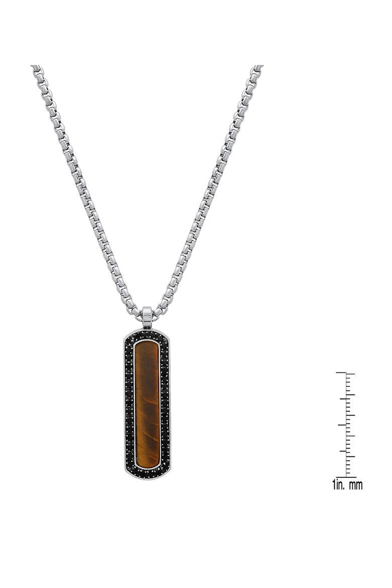 Men's Stainless Steel Tiger's Eye & Crystal Dog Tag Pendant Necklace, Alternate, color, BROWN/ BLACK/ SILVER