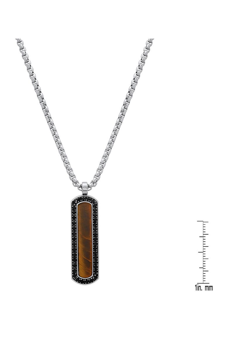 HMY JEWELRY Men's Stainless Steel Tiger's Eye & Crystal Dog Tag Pendant Necklace, Alternate, color, Brown/ Black/ Silver