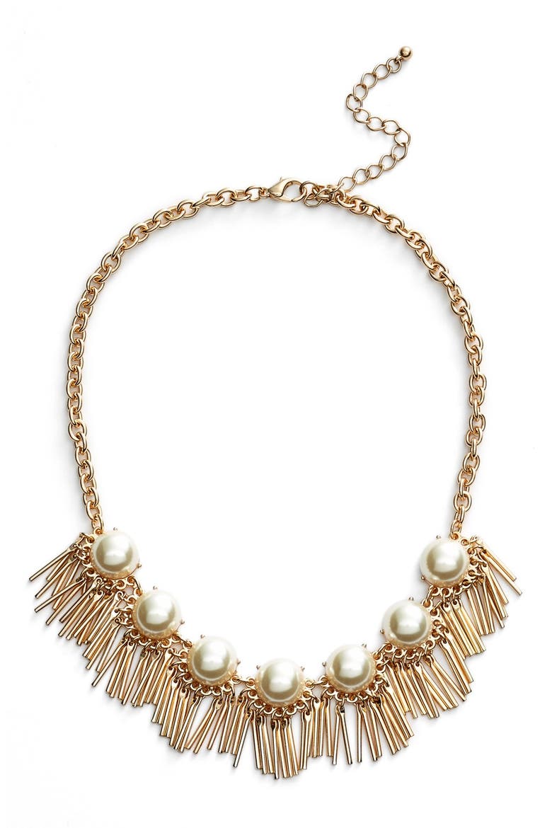 Faux Pearl Fringe Statement Necklace, Main, color, IVORY/ GOLD