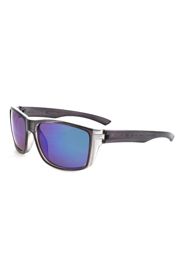 52mm Beveled Polarized Rectangular Wrap Sunglasses, Alternate, color, SMOKE