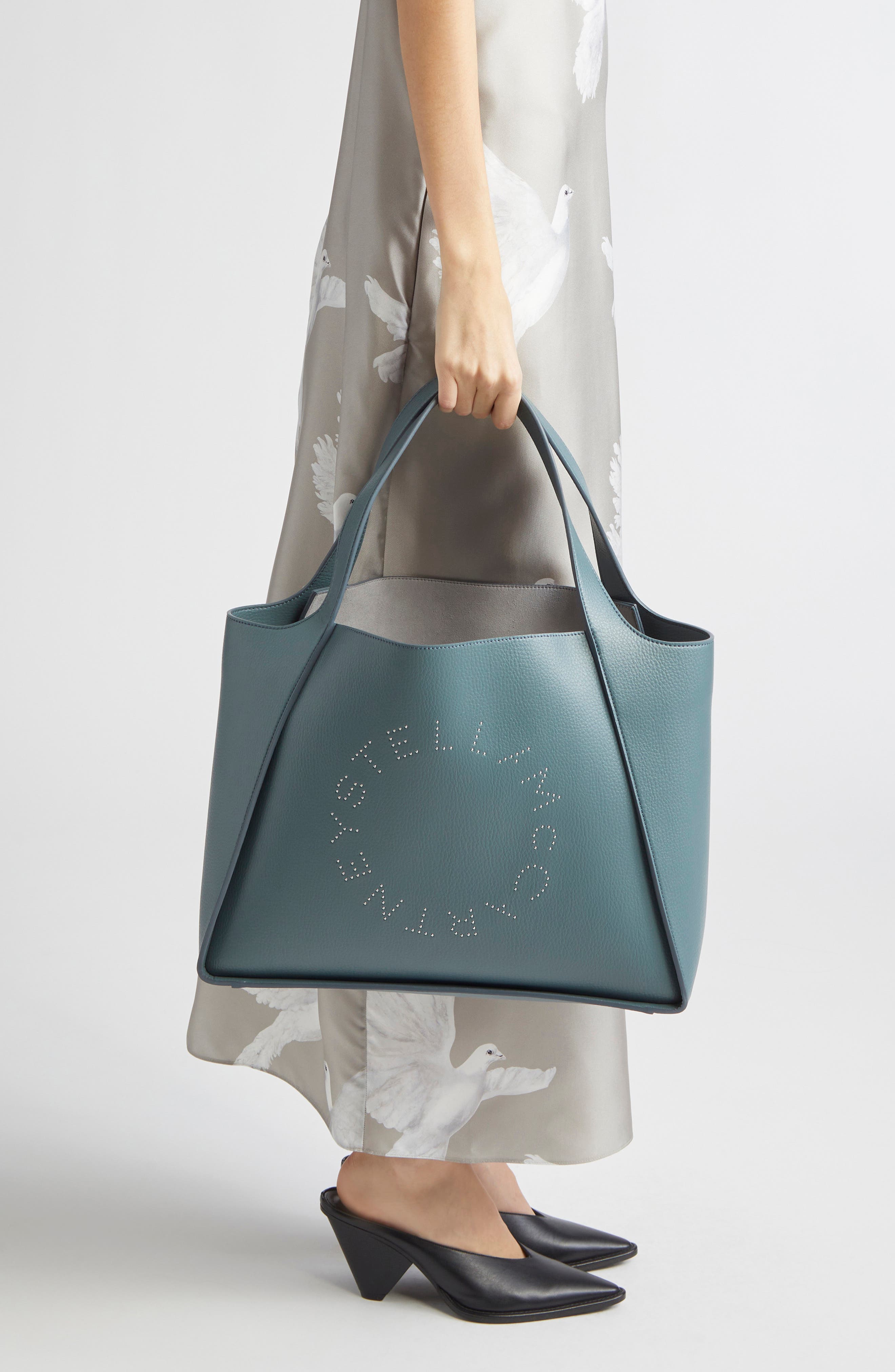 Stella McCartney Perforated Logo Faux Grainy Leather Tote, Alternate, color, 