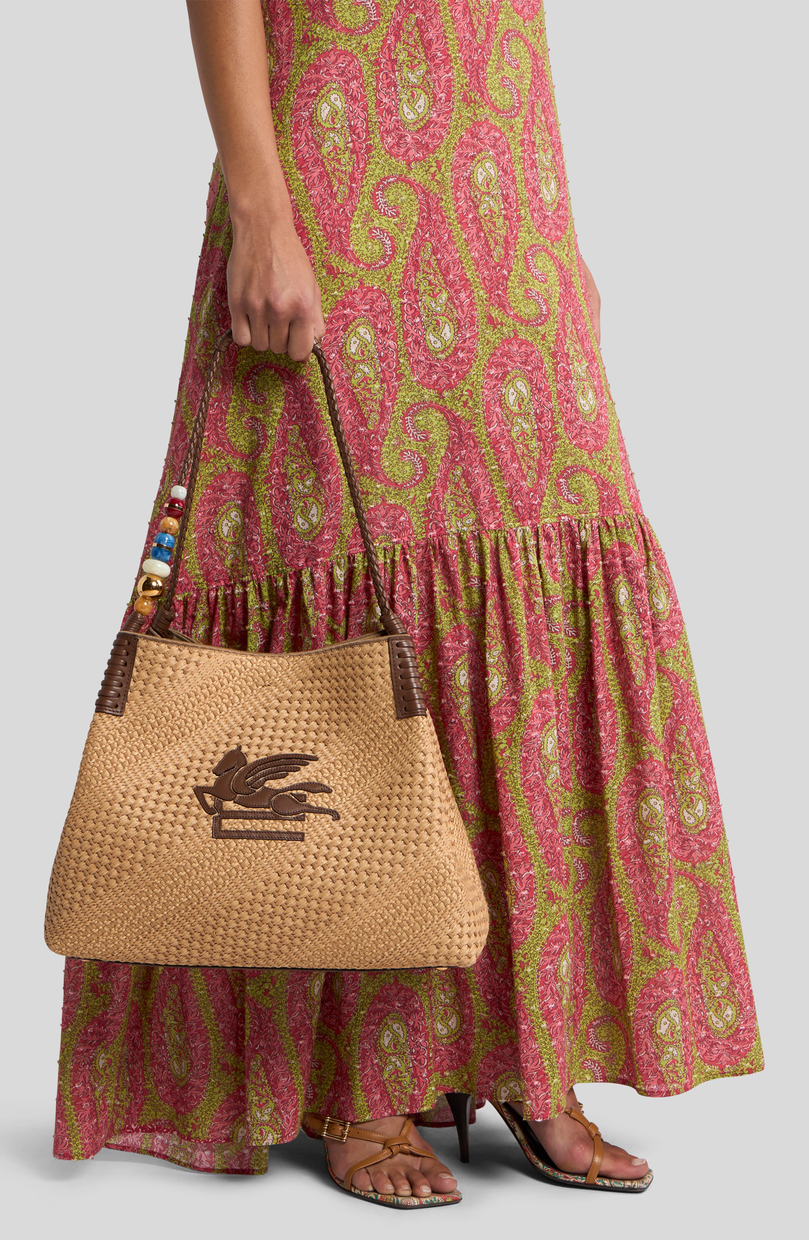 Etro Large Libra Woven Shopper, Alternate, color, Cammello