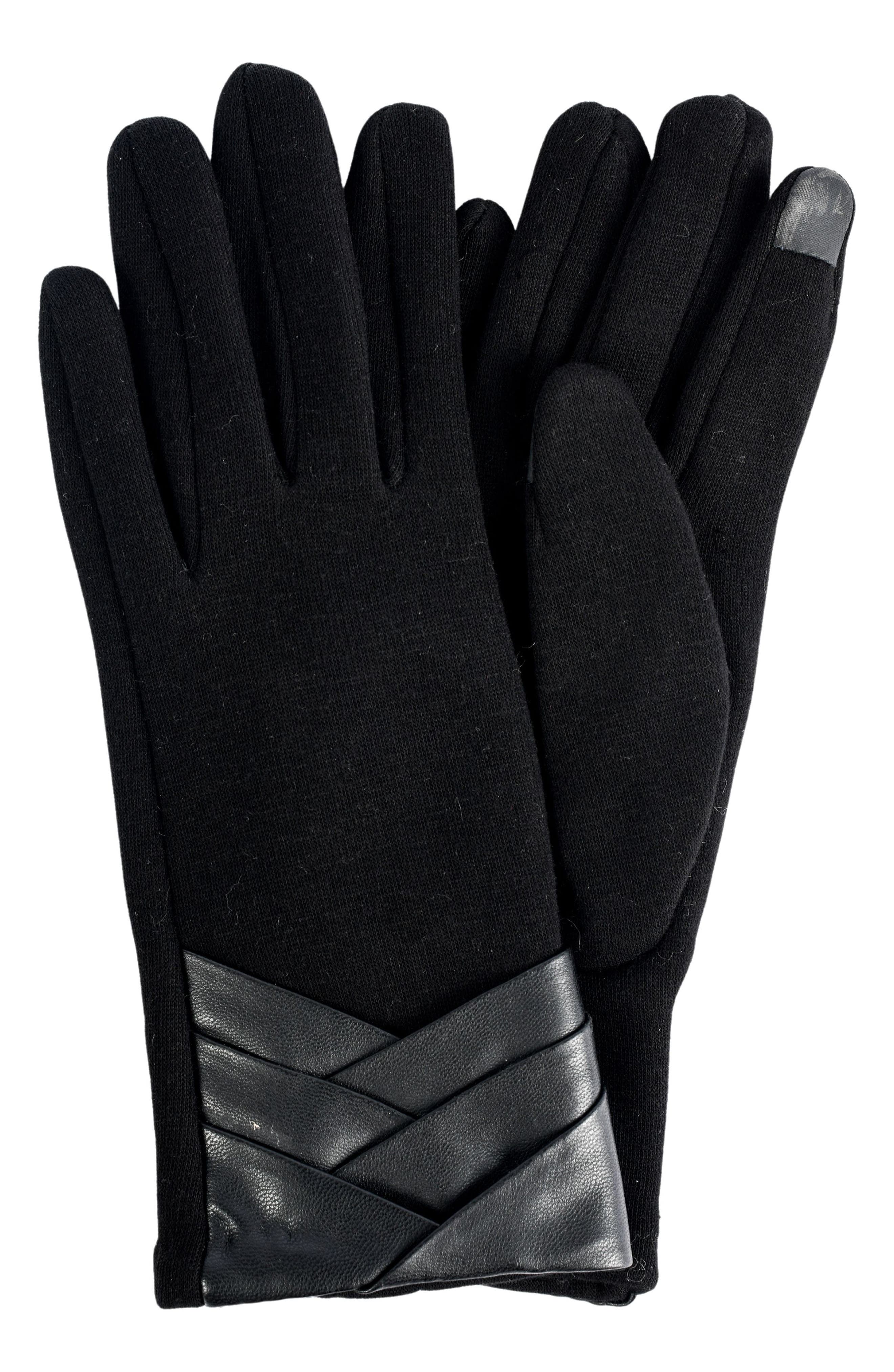 MARCUS ADLER Pleated Faux Leather Jersey Knit Gloves