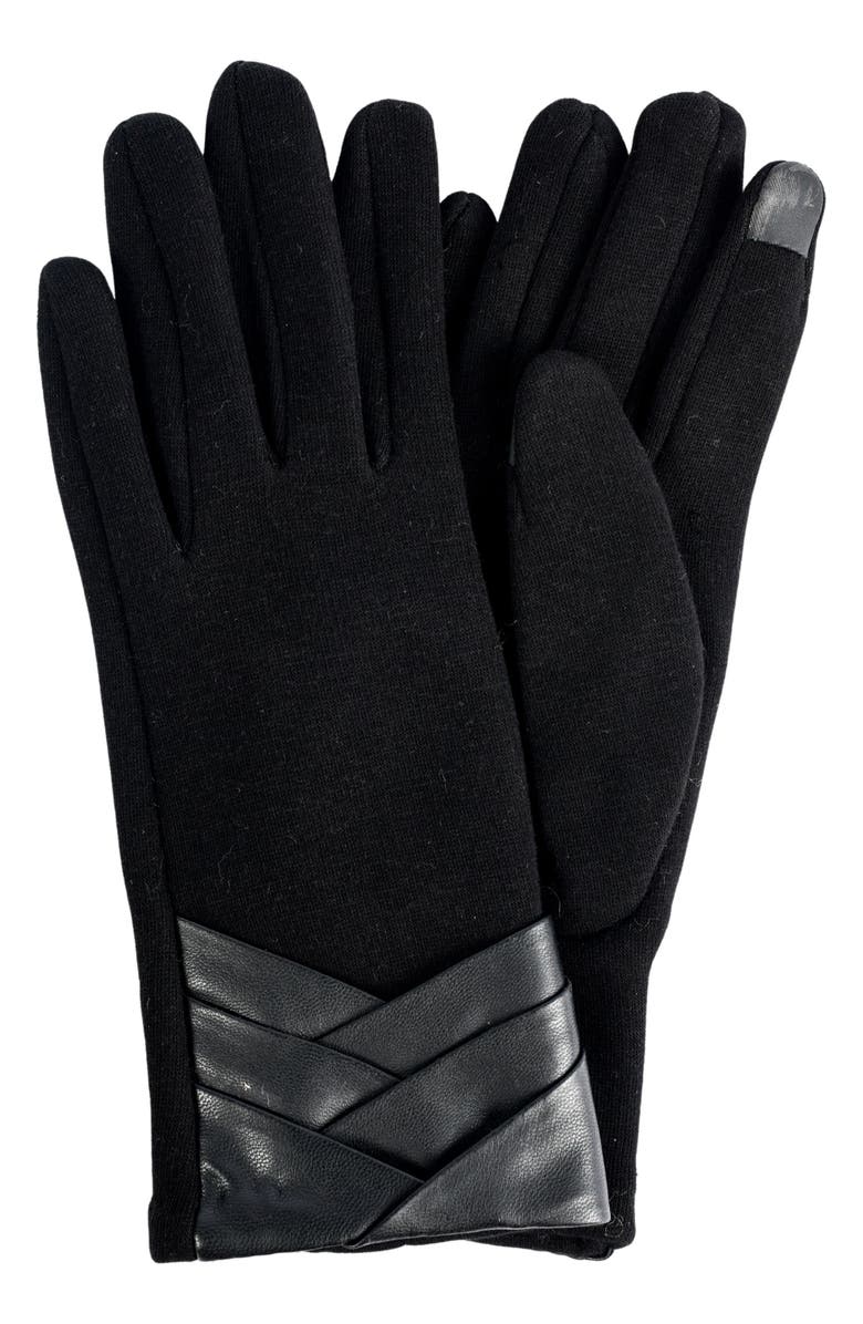 MARCUS ADLER Pleated Faux Leather Jersey Knit Gloves, Main, color, Black