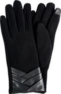 MARCUS ADLER Pleated Faux Leather Jersey Knit Gloves