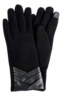 MARCUS ADLER Pleated Faux Leather Jersey Knit Gloves