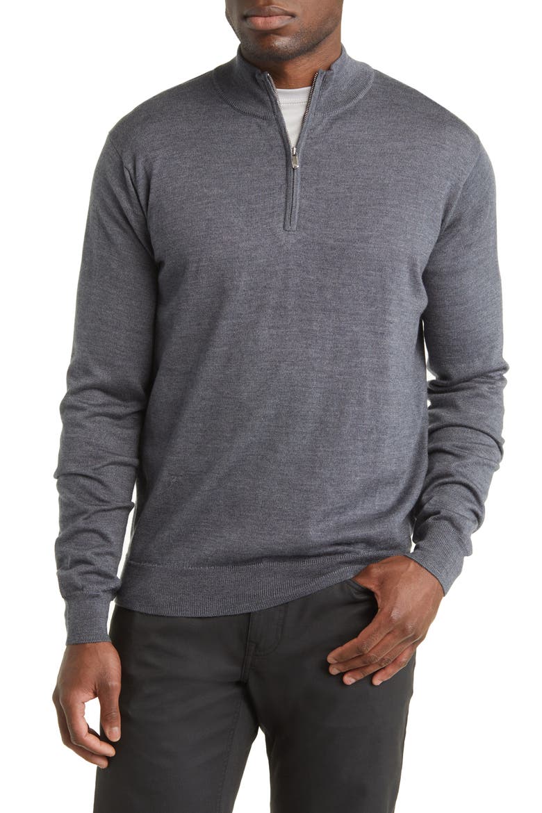 Crown Soft Quarter Zip Merino Wool Blend Pullover, Main, color, CHARCOAL