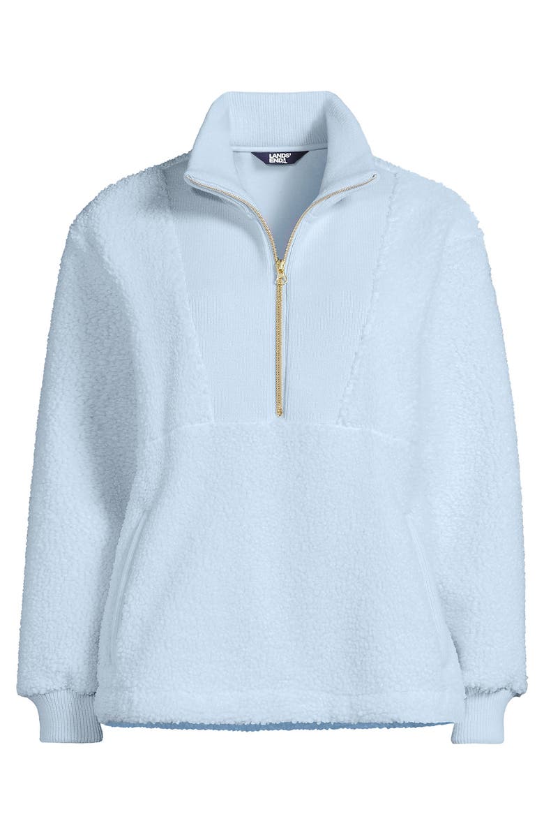 Lands' End Women's Rib Collar High Pile Fleece Pullover, Alternate, color, Serene Blue