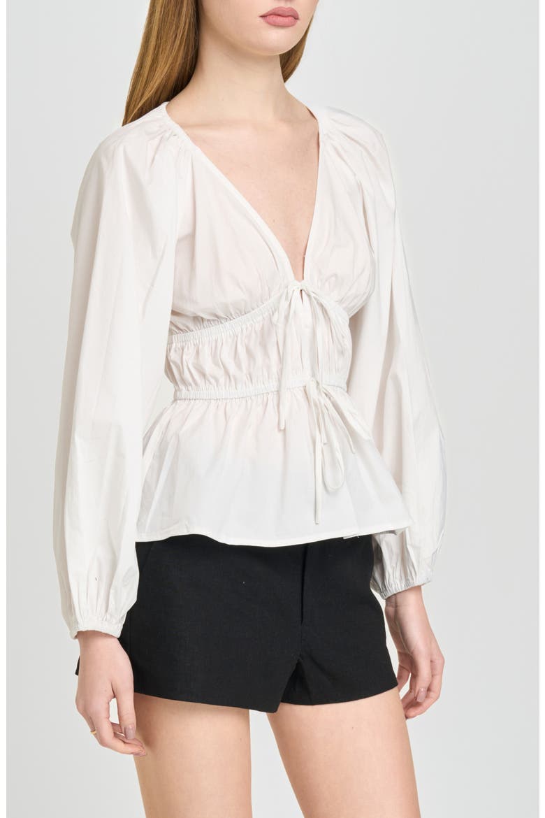 Jess Drawstring Stretch Cotton Poplin Top, Alternate, color, IVORY
