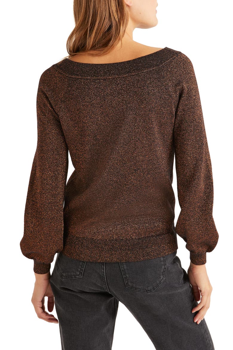 Mabel Metallic Bishop Sleeve Sweater, Alternate, color, BLACK AND COPPER SPARKLE