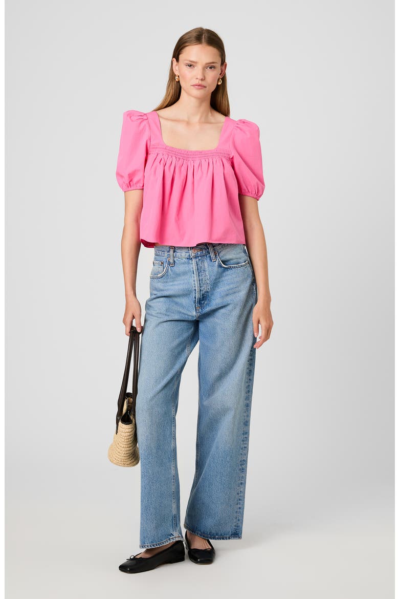Cambria Cotton Puff Sleeve Top, Alternate, color, GUAVA PINK