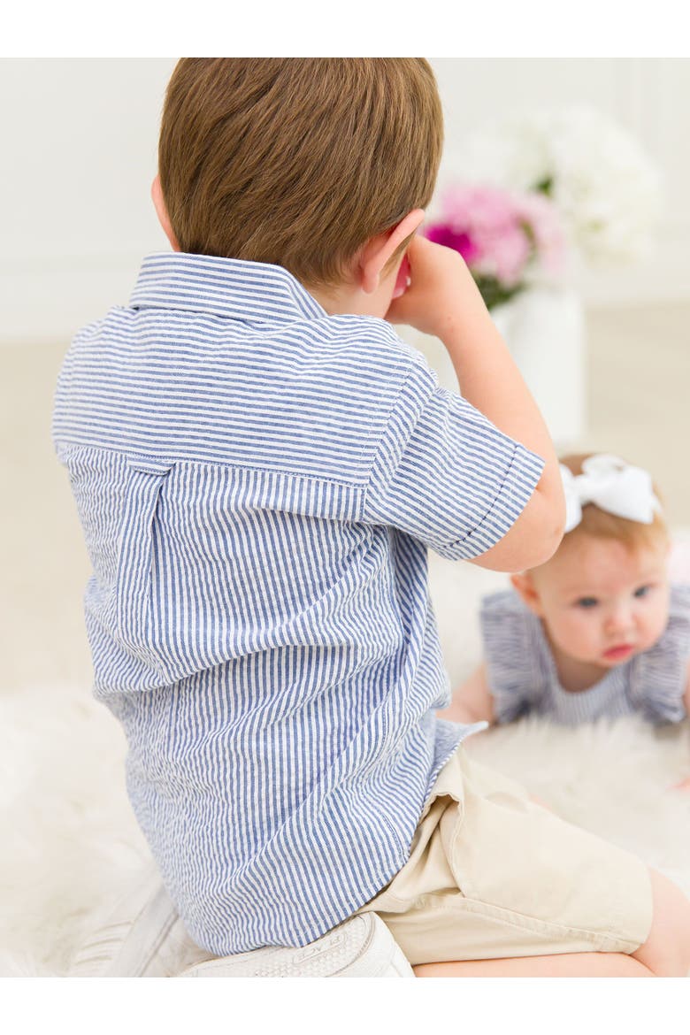 Boys Short Sleeve Button Down Shirt, Alternate, color, Classic Blue Seersucker