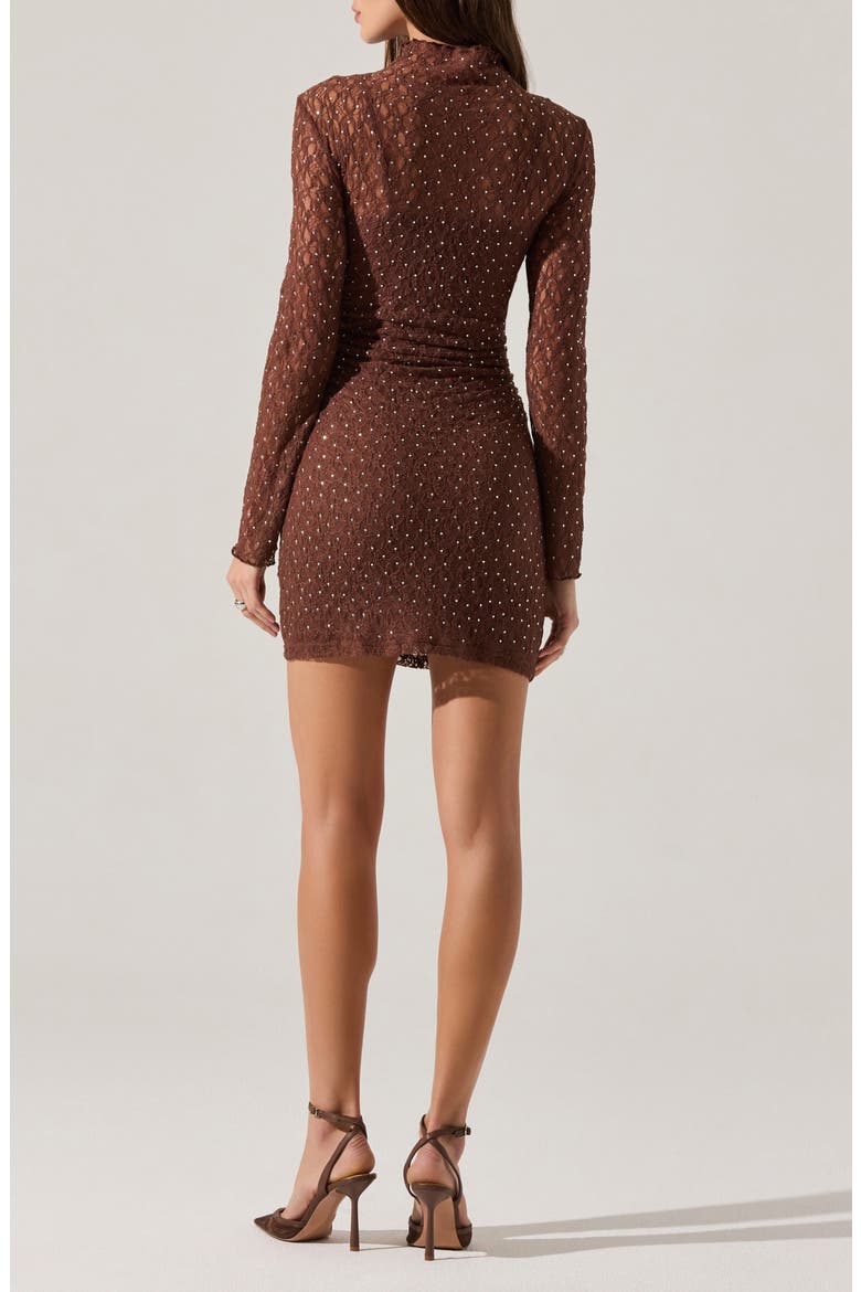 Kourtney Mock Neck Lace Long Sleeve Minidress, Alternate, color, BROWN