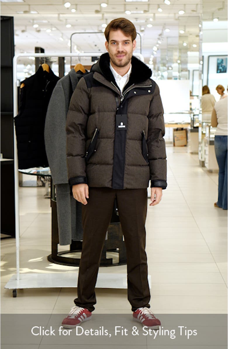 Riley Down Jacket with Genuine Shearling Hooded Bib, sales video thumbnail