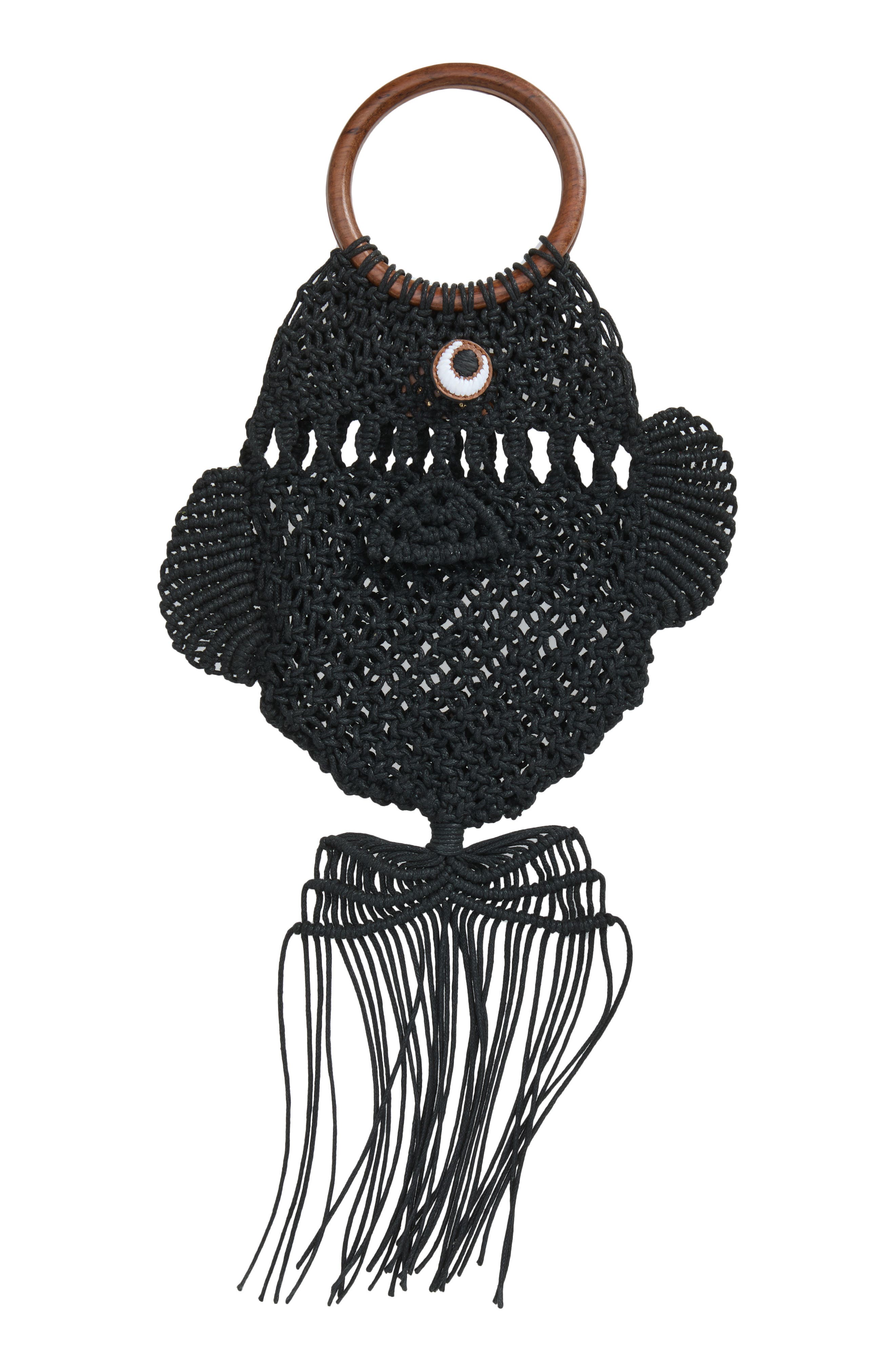 Macramé Fish Clutch, Main, color, BLACK