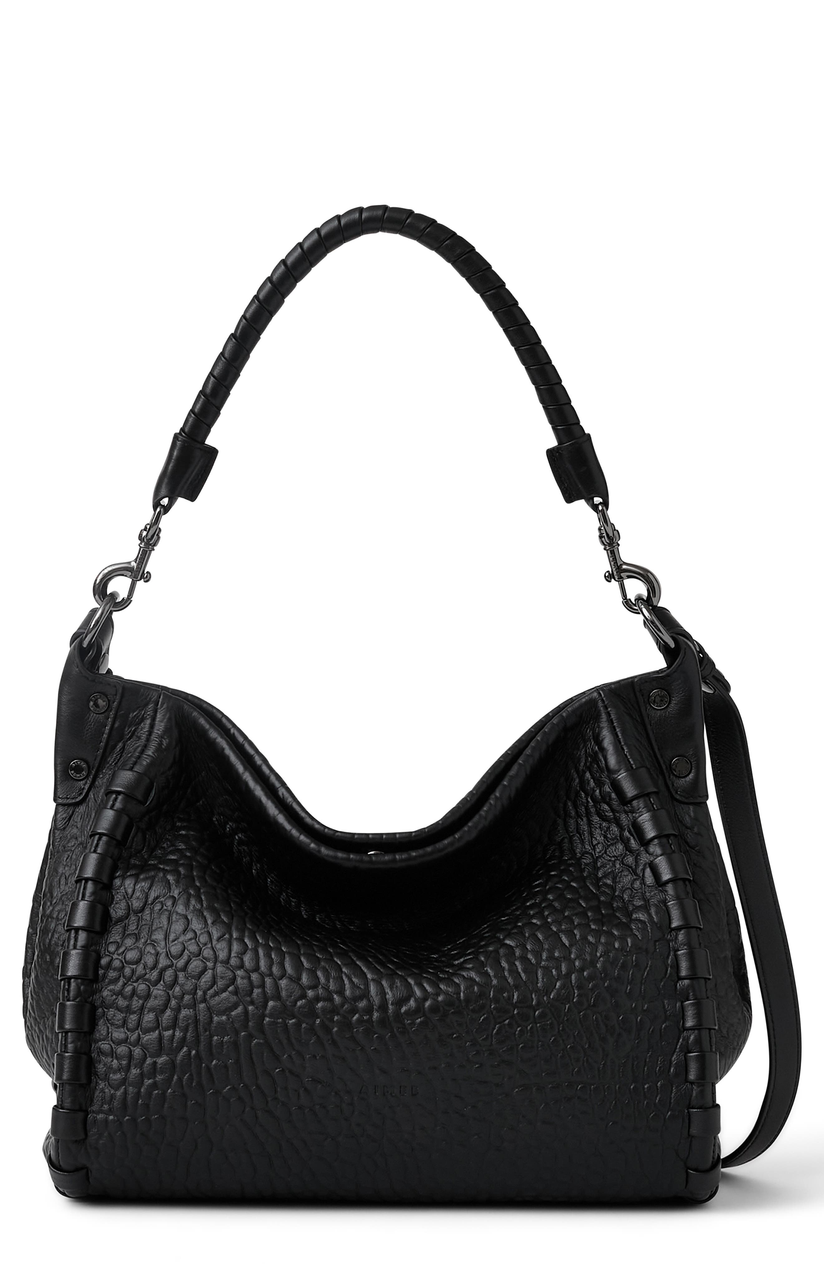 Zen Leather Hobo, Main, color, BLACK BUBBLE GRAIN