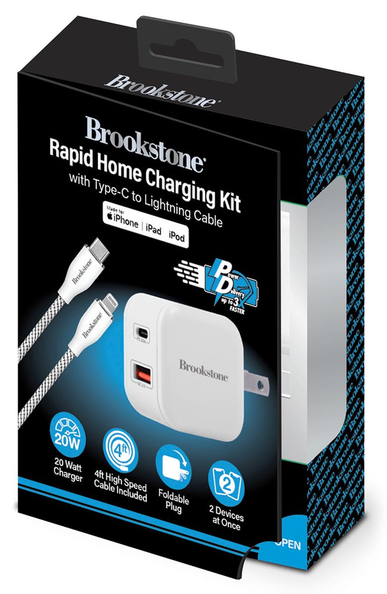 BROOKSTONE 4 Foot C-to-C & Wall Charger 20W, Alternate, color, White