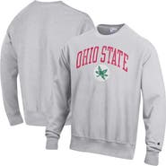 Champion Men's Champion Gray Ohio State Buckeyes Distressed Arch Over Logo Reverse Weave Crew Neck Sweatshirt