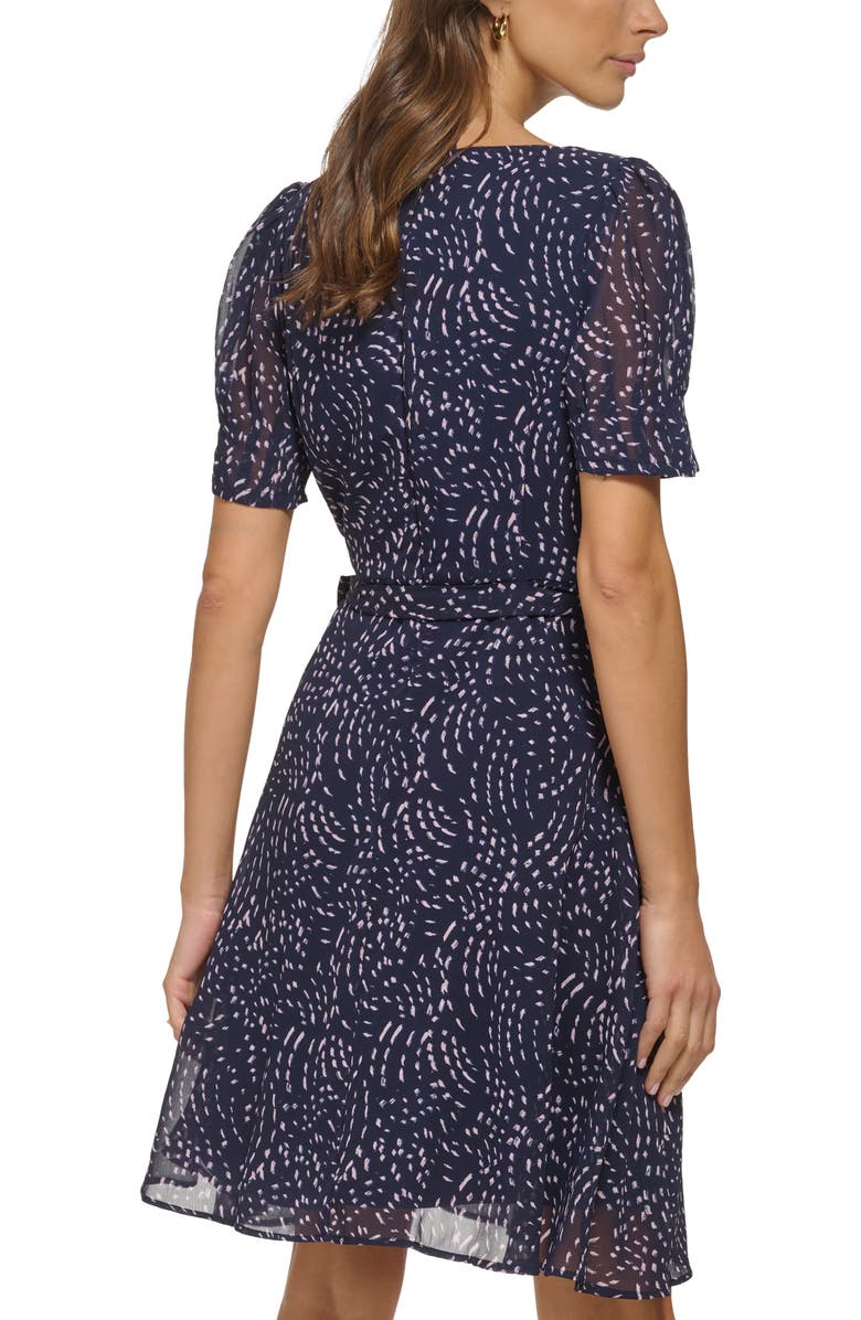 DKNY Puff Sleeve Chiffon Fit & Flare Dress, Alternate, color,