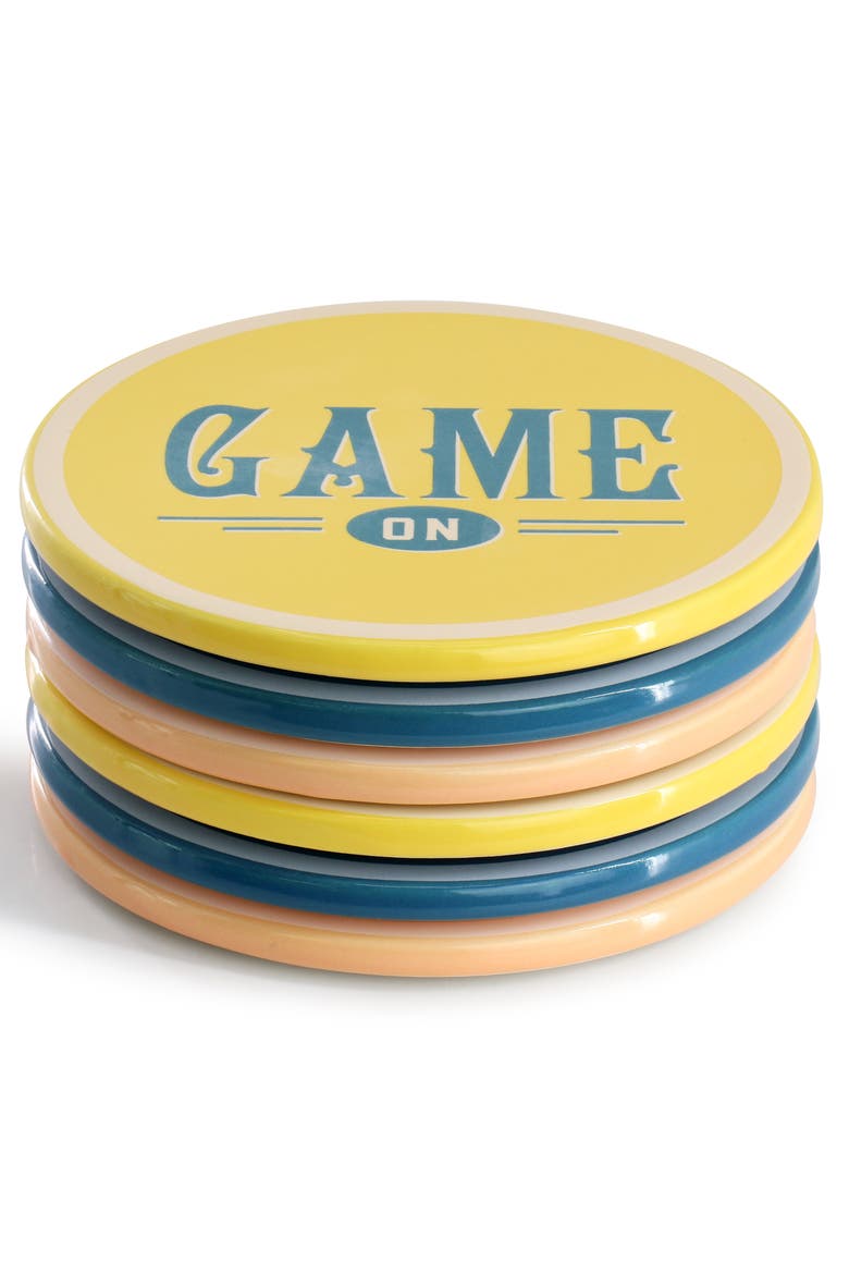 Game On 6 Piece Stoneware Coaster Set in Assorted, Alternate, color, Blue