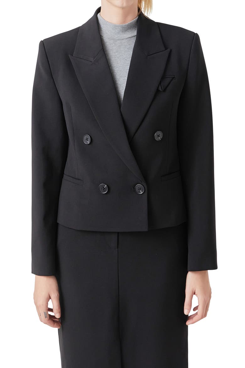 Double Breasted Blazer, Alternate, color, BLACK