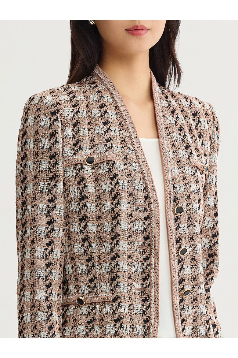 Tailored Houndstooth Tweed Knit Jacket, Alternate, color, Charmeuse/Biscotti/Black