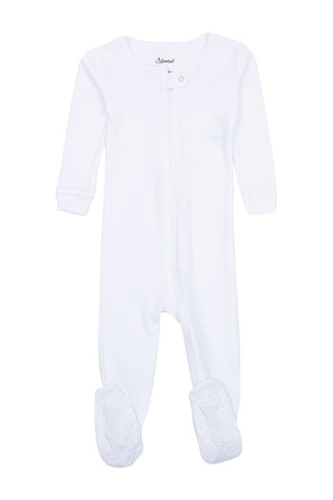 LEVERET Solid White Footed Pajamas