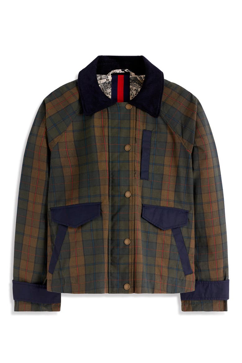 Raglan Waxed Cotton Jacket, Alternate, color, OLIVE AND CAMEL WAX CHECK