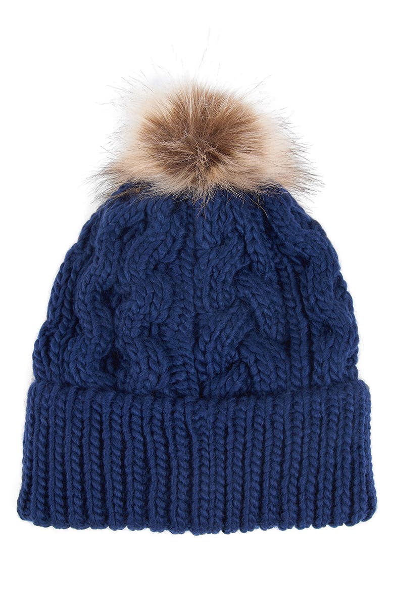 Barbour Penshaw Faux Fur Pom Beanie, Alternate, color, 